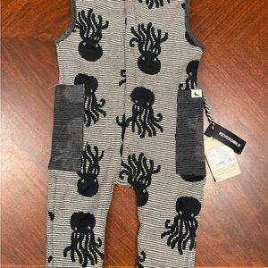 Reversible Kids One-Piece Bodysuit in Black & Cream with Octopus Motif